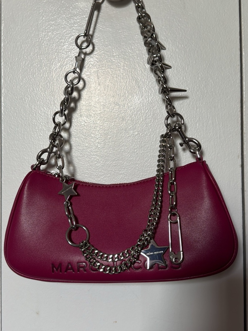 Marc Jacobs Fuchsia Mini Shoulder Bag with Silver Chain Embellishments